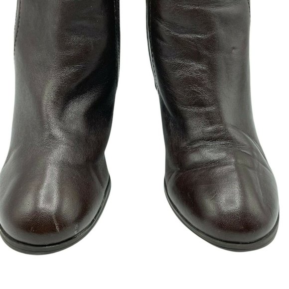 Marc Fisher Leather Ankle Bootie Shoe Brown 6.5 Block Heel Women Buckle Boot - Picture 2 of 8